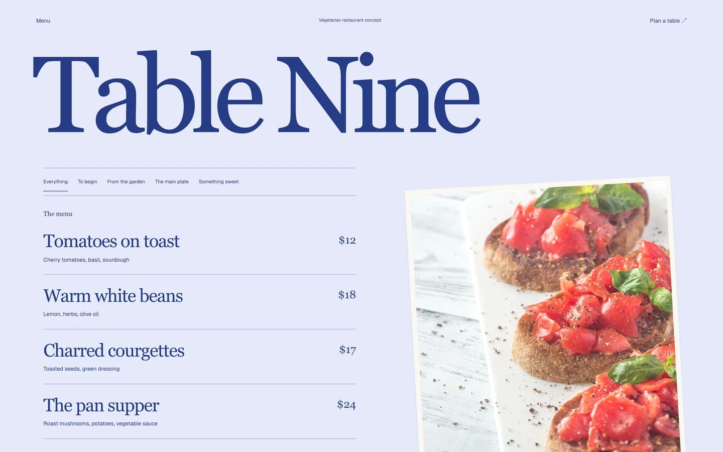 Table Nine food website example