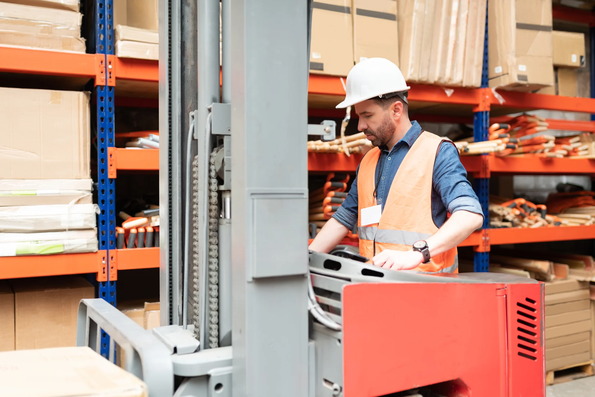 Stored goods and warehouse equipment in an industrial working space