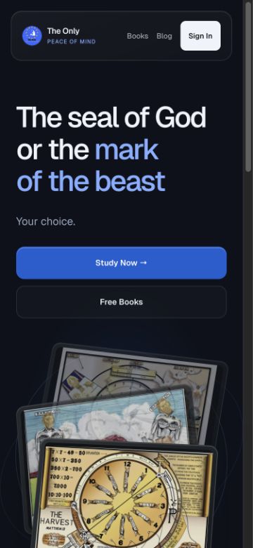The homepage design preview on a phone, with the headline over its chart background.