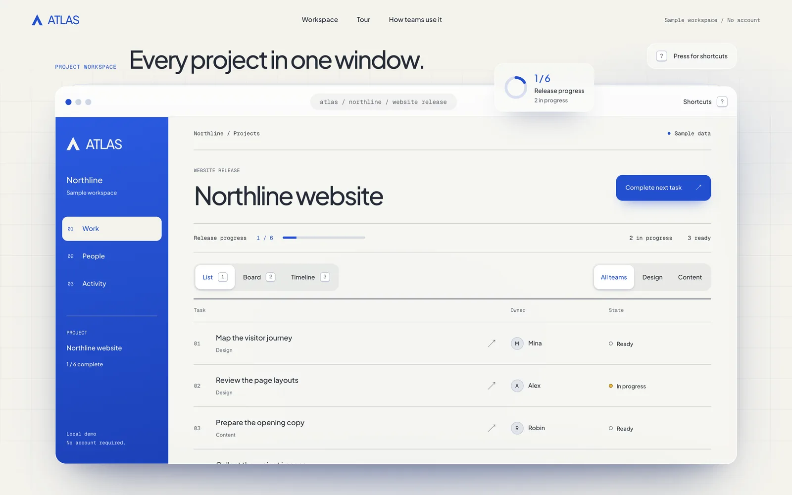 ATLAS website design, first screen