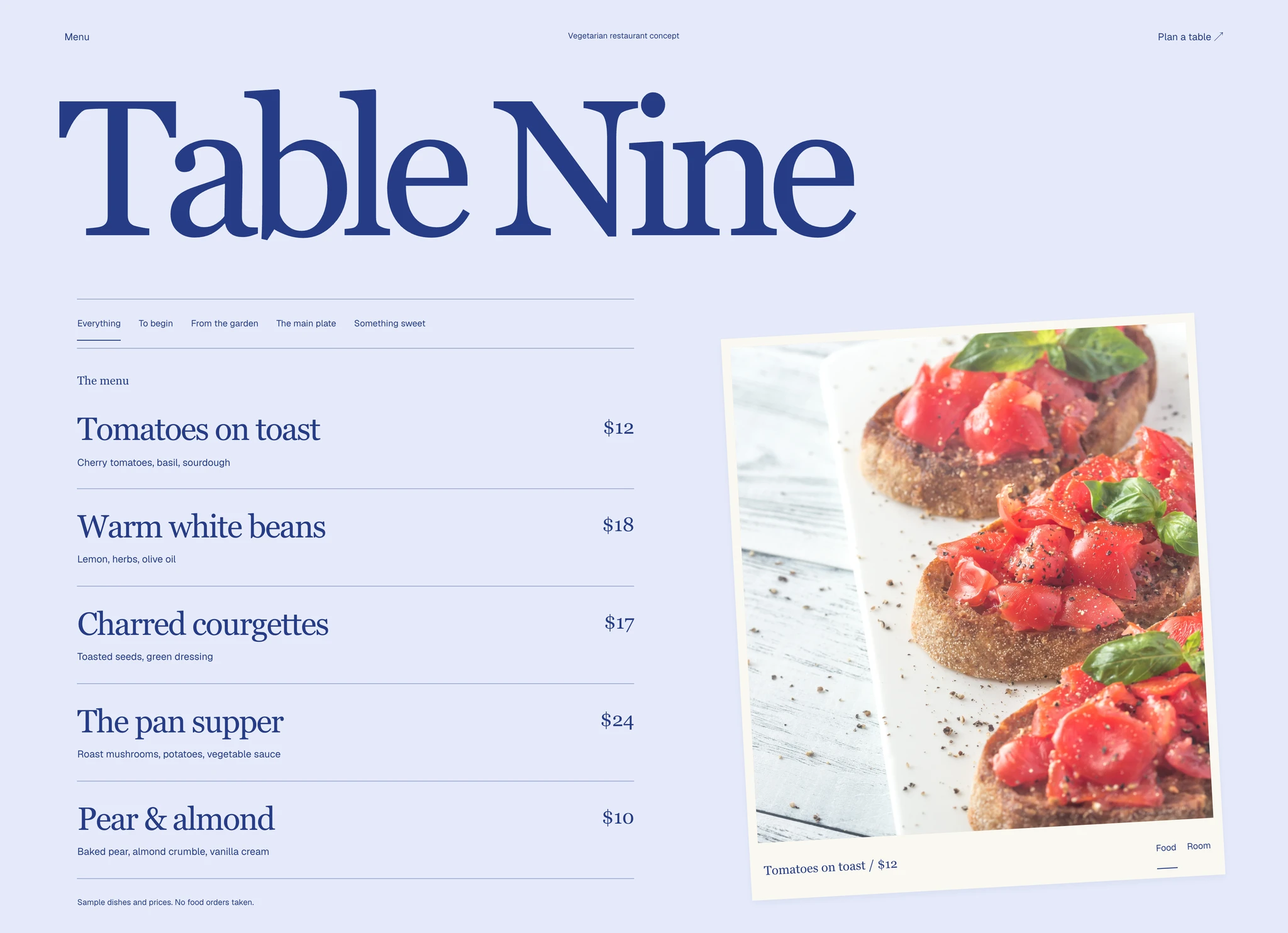 Table Nine restaurant website concept